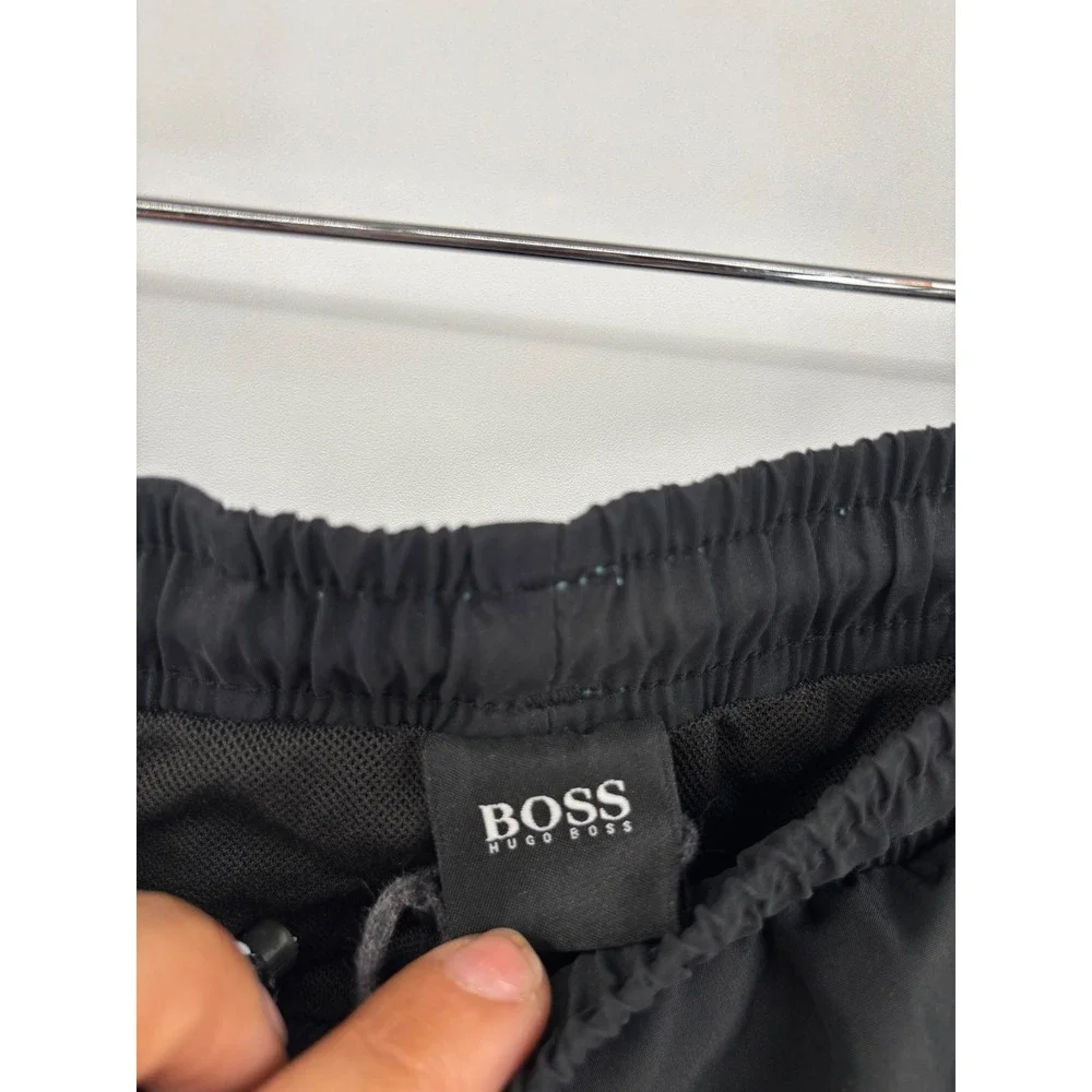 Hugo Boss Swim Shorts Mens XXL Black Silver Logo Stripe Trunks Beachwear‎